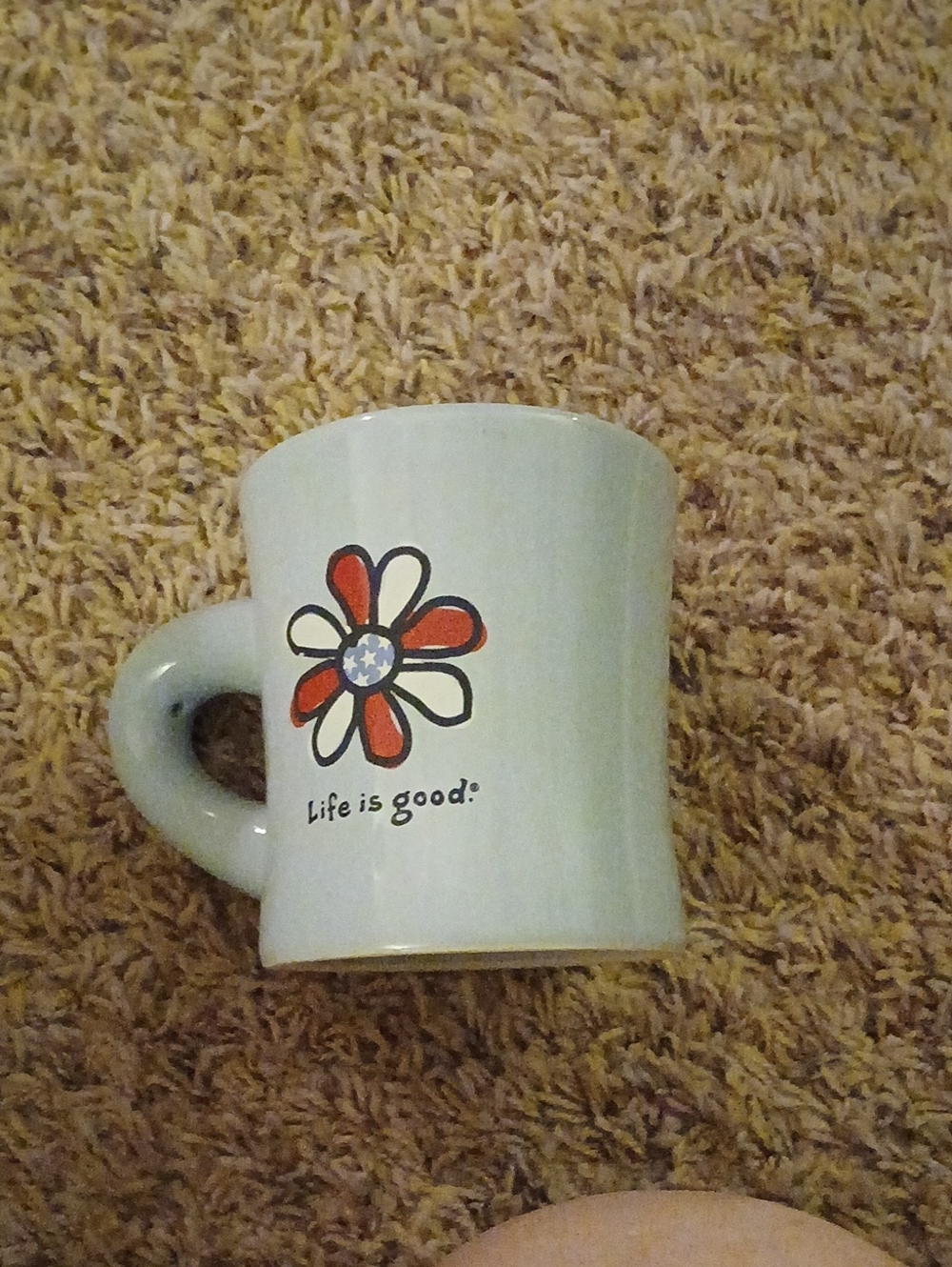 Life Is Good Cream Ceramic Mug with Red and Blue Flower
